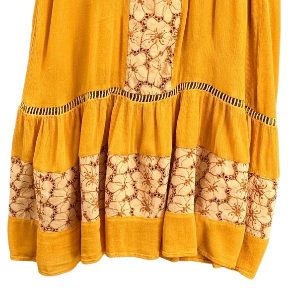 Miss Me Dress Lg Mustard Yellow Sleeveless Boho Beachy Floral Western Cowgirl - Picture 4 of 16